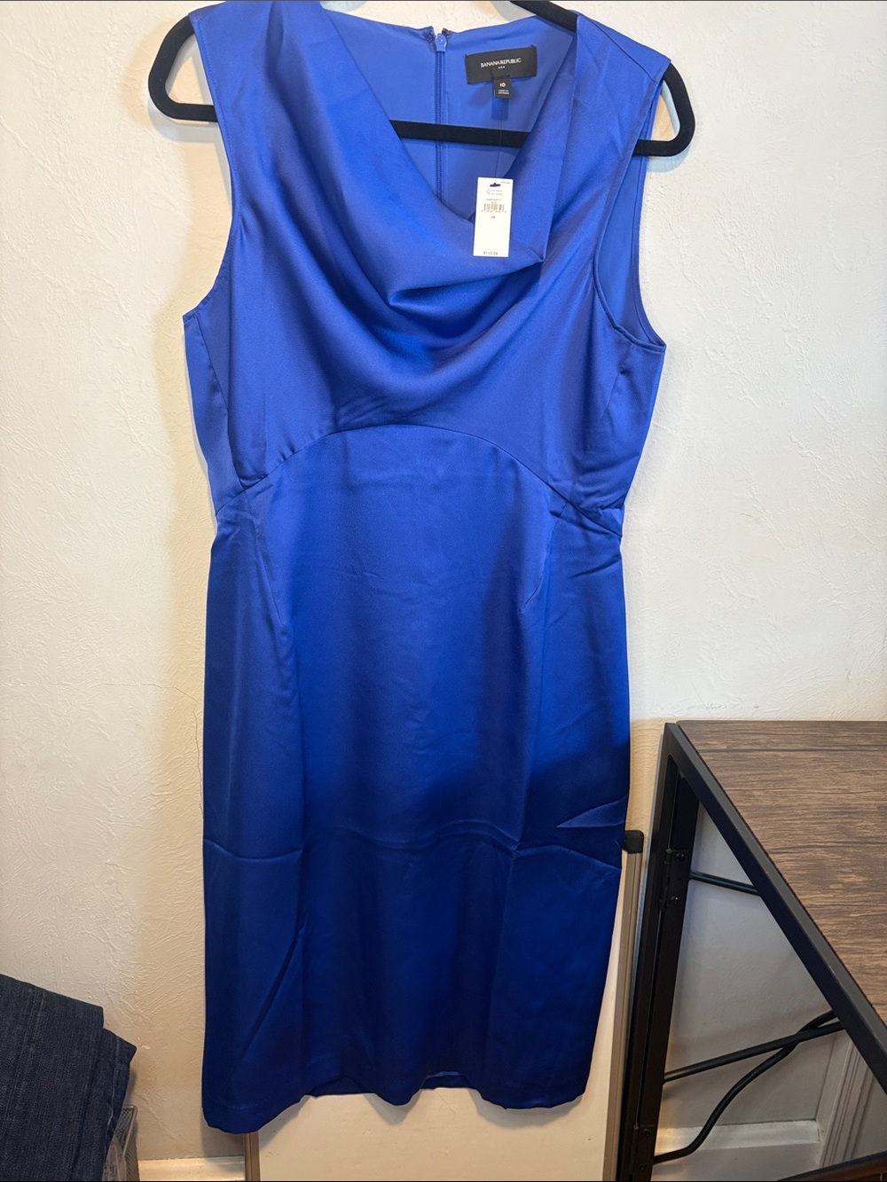Banana Republic NWT Royal Blue Satin Cowl Neck Sleeveless Sheath Dress Size 10